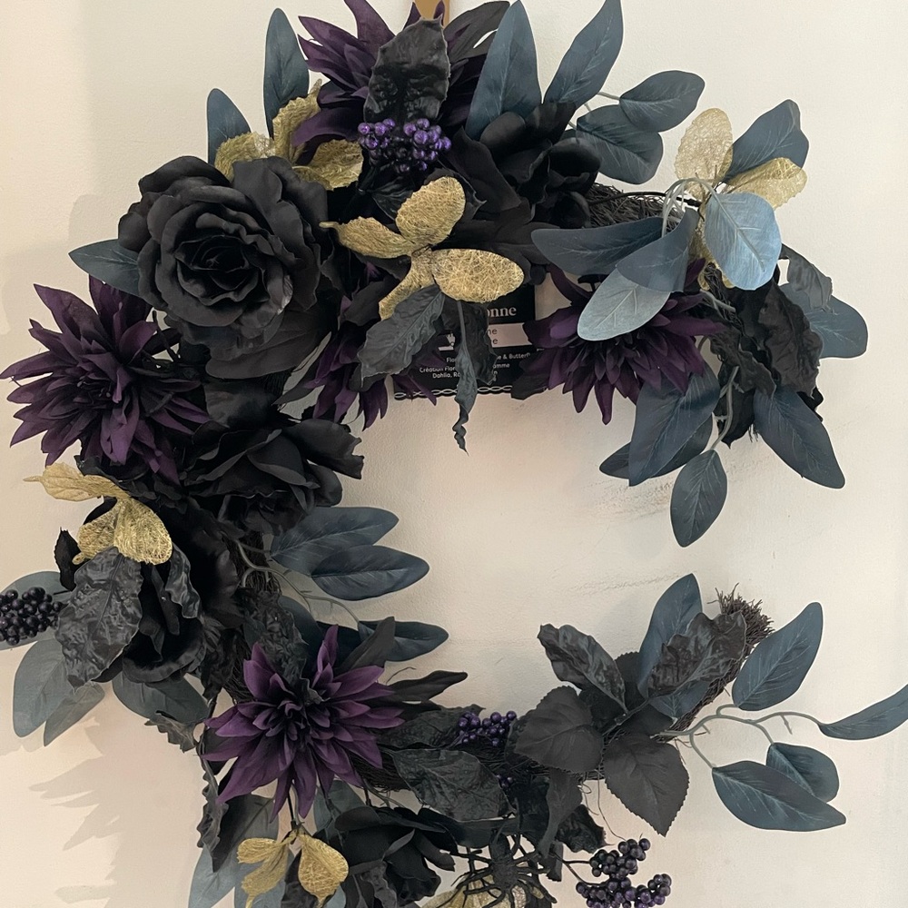 Floral Wreath with Black and Purple Accents